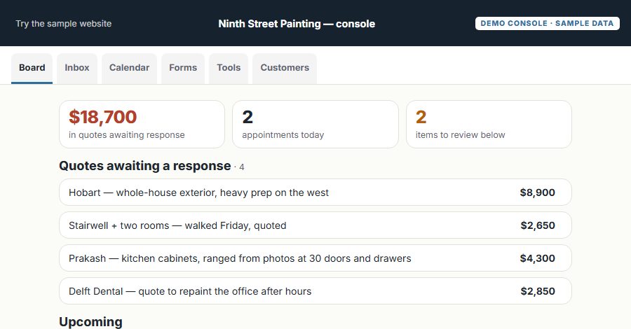 The Ninth Street Painting sample Console, on the Board
