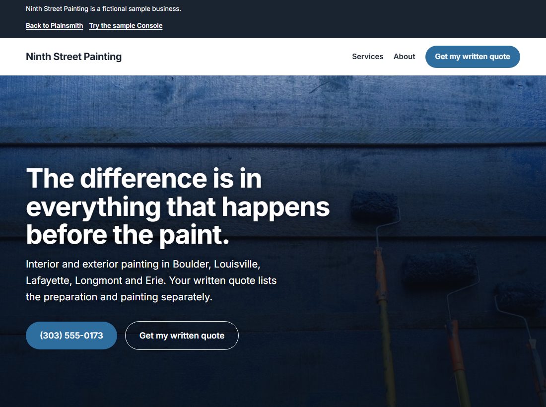Ninth Street Painting sample website
