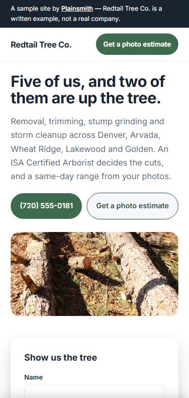 The same Redtail sample website on a phone