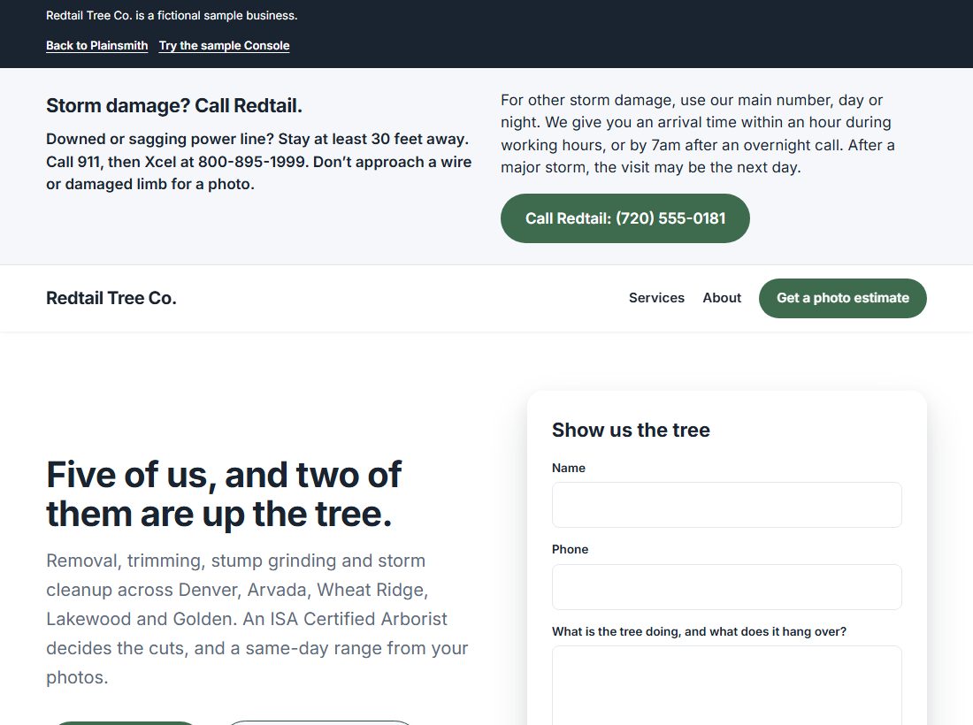 Redtail Tree Co. sample website