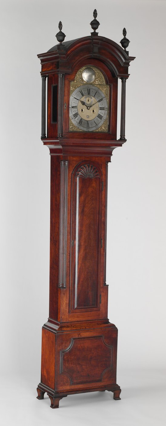 Tall case clock in cherry and mahogany